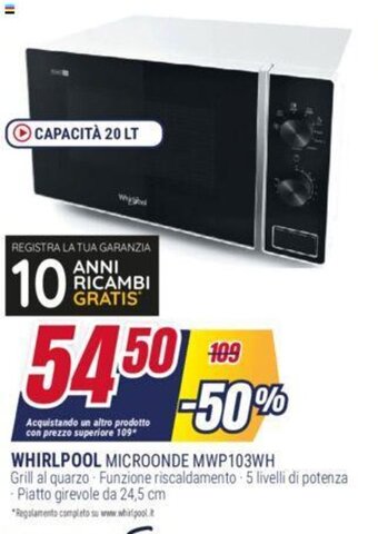Trony WHIRLPOOL MICROONDE MWP103WH offerta