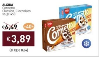 Prezzemolo e Vitale ALGIDA Cornetto Classico, Cioccolato x6 gr 450 offerta