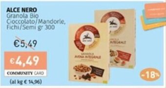 ALCE NERO Granola Bio Cioccolato/Mandorle, Fichi/Semi gr 300