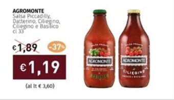 AGROMONTE Salsa Piccadilly, Datterino, Ciliegino, Ciliegino e Basilico cl 33