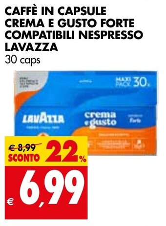 Tigros CAFFÈ IN CAPSULE CREMA E GUSTO FORTE COMPATIBILI NESPRESSO LAVAZZA 30 caps offerta