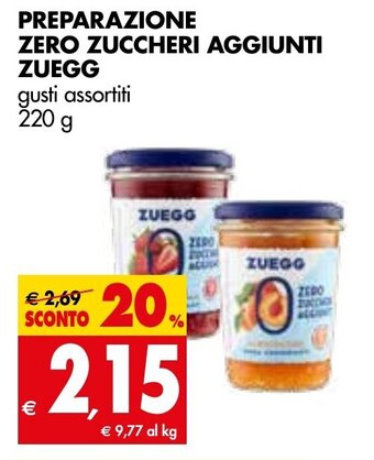 Tigros PREPARAZIONE ZERO ZUCCHERI AGGIUNTI ZUEGG gusti assortiti 220 g offerta