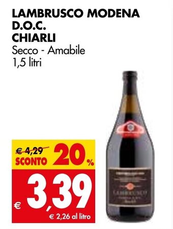 Tigros LAMBRUSCO MODENA D.O.C. CHIARLI 1,5 Litri offerta