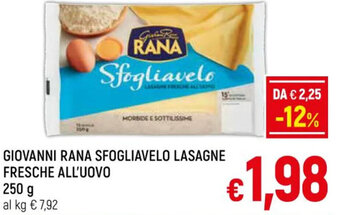 A&O GIOVANNI RANA SFOGLIAVELO LASAGNE FRESCHE ALL'UOVO 250 g offerta
