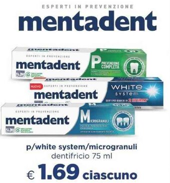 Acqua & Sapone p/white system/microgranuli dentifricio 75 ml mentadent offerta