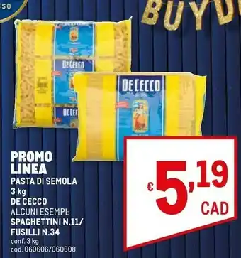 Metro De Cecco Promo Linea Pasta Di Semola offerta