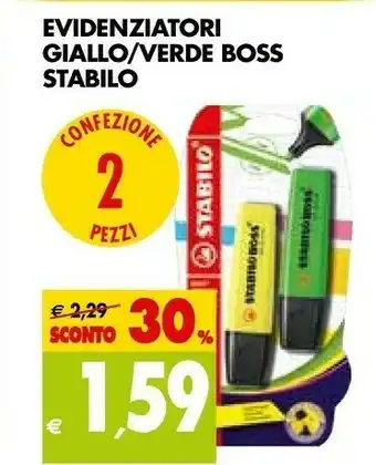 Tigros Stabilo Evidenziatore - BOSS ORIGINAL - Pack Da 2 - Giallo offerta