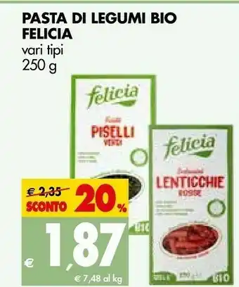 Tigros Felicia Pasta Di Legumi Bio Piselli Verdi/ Lenticchie Rosse 250 G offerta