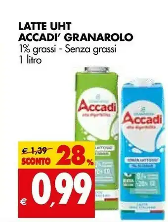 Tigros Granarolo Latte Uht Accadi 1% Di Grassi/ Senza Grassi 1 Litro offerta
