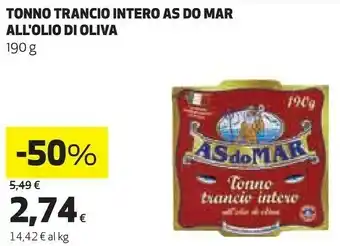 Coop Asdomar Tonno Trancio Intero All'Olio D'Oliva 190 G(ml) offerta