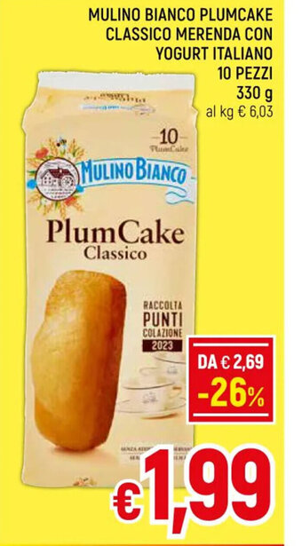 A&O MULINO BIANCO PLUMCAKE CLASSICO MERENDA CON YOGURT ITALIANO 10 PEZZI 330 g offerta