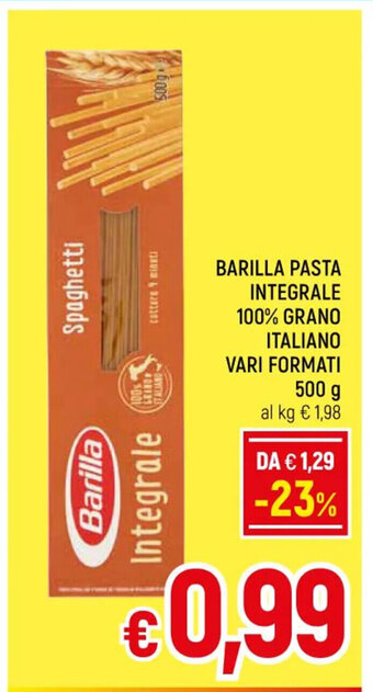 A&O BARILLA PASTA INTEGRALE 100% GRANO ITALIANO VARI FORMATI 500 g offerta