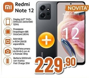 Expert Xiaomi redmi note 12 16,9 cm (6.67) doppia sim android 13 4g 256 gb grigio offerta