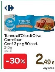Carrefour Express Carrefour tonno all'olio di oliva offerta