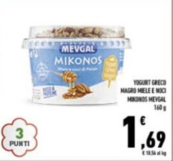 Conad YOGURT GRECO MAGRO MIELE E NOCI MIKONOS MEVGAL 160 g offerta