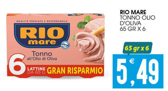 RIO MARE TONNO OLIO D'OLIVA 65 GR X 6