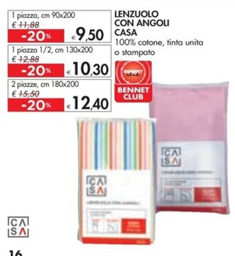 Bennet LENZUOLO CON ANGOLI CASA 1 piazza, cm 90x200 offerta