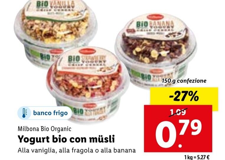 Milbona Bio Organic Yogurt bio con müsli 150 g confezione offerta di Lidl