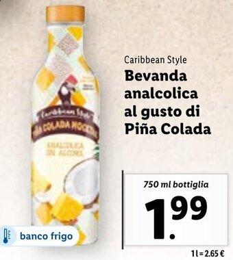 Lidl Caribbean Style Bevanda analcolica al gusto di Piña Colada 750 ml bottiglia offerta