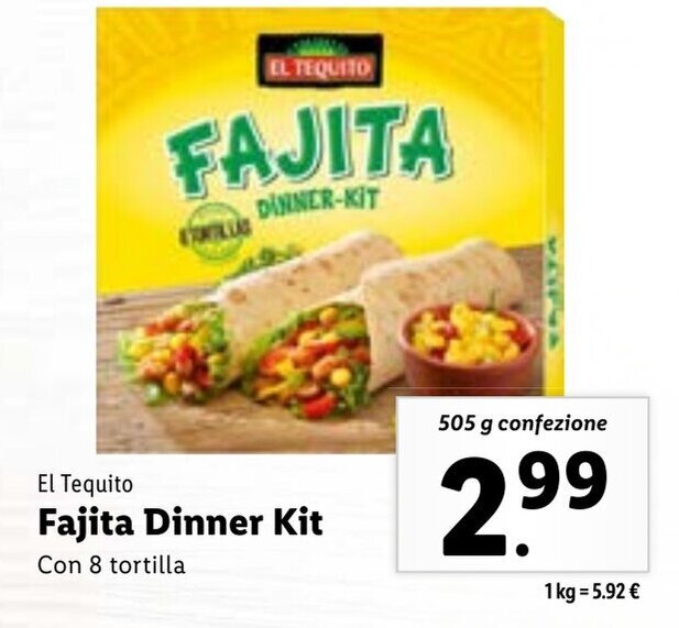 El Tequito Fajita Dinner Kit 505 g confezione offerta di Lidl