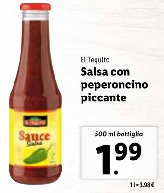 Lidl El Tequito Salsa con peperoncino piccante 500 500 ml bottiglia offerta