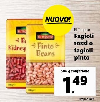 Lidl El Tequito Fagioli rossi o fagioli pinto 500 g confezione offerta