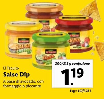 Lidl El Tequito Salse Dip 300/315 g confezione offerta