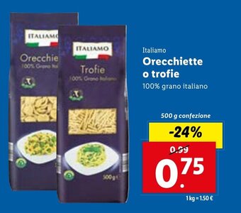 Lidl Italiamo Orecchiette o trofie 500 g confezione offerta