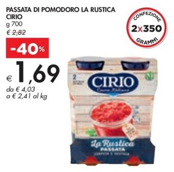 Bennet PASSATA DI POMODORO LA RUSTICA CIRIO G 700 offerta