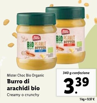 Lidl Mister Choc Bio Organic Burro di arachidi bio 340 g confezione offerta