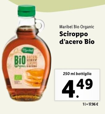 Lidl Maribel Bio Organic Sciroppo d'acero Bio 250 ml bottiglia offerta