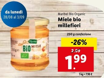 Lidl Maribel Bio Organic Miele bio millefiori 250 g confezione offerta