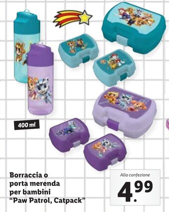 Lidl Borraccia o porta merenda per bambini "Paw Patrol, Catpack" offerta