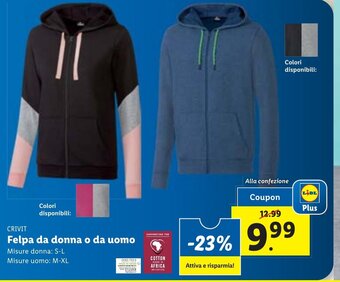 Lidl CRIVIT Felpa da donna o da uomo donna: S-L uomo: M-XL offerta