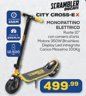 Euronics SCRAMBLER DUCATI CITY CROSS-E MONOPATTINO ELETTRICO Ruote 10" offerta
