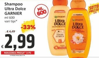 Paghi Poco Shampoo Ultra Dolce GARNIER ml 600 vari tipi offerta