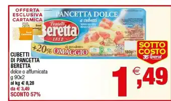 Iperal Fratelli Beretta - Pancetta Dolce A Cubetti 180 G(ml) offerta