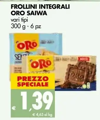 Tigros Oro saiwa Frollino Integrale Con Vaniglia, Latte E Cereali Senza Zuccheri Aggiunti 300 G(ml) offerta