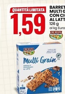 Eurospin Tre mulini barrette multi grain con cioccolato al latte offerta