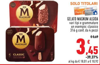Conad GELATO MAGNUM ALGIDA vari tipi 316 g offerta