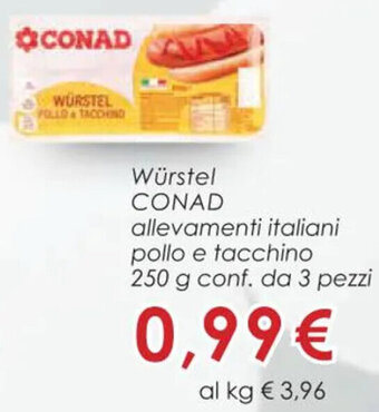 Conad Würstel CONAD 250 g conf. da 3 pezzi offerta