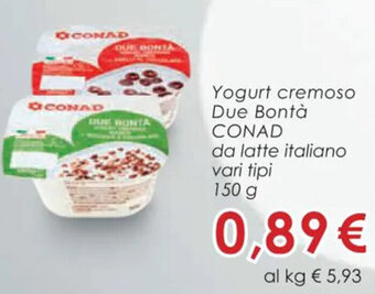Conad Yogurt cremoso Due Bontà CONAD 150 g offerta