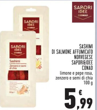Conad SASHIMI DI SALMONE AFFUMICATO NORVEGESE SAPORI&IDEE CONAD 100 g offerta