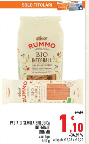 Conad PASTA DI SEMOLA BIOLOGICA INTEGRALE RUMMO 500 g offerta