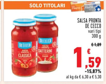 Conad SALSA PRONTA DE CECCO vari tipi 300 g offerta