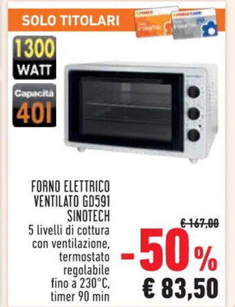 Conad FORNO ELETTRICO VENTILATO GD591 SINOTECH offerta