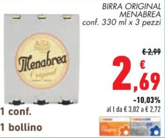 Conad BIRRA ORIGINAL Menabrea conf. 330 ml x 3 pezzi offerta