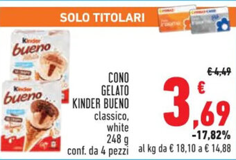 Conad CONO GELATO KINDER BUENO 248 g offerta