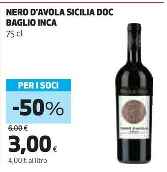 Coop Baglio Inca Nero D'avola Sicilia Doc 750ml offerta