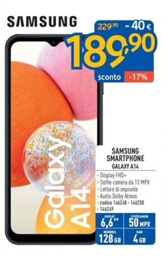 FreeShop SAMSUNG SMARTPHONE GALAXY A14 offerta